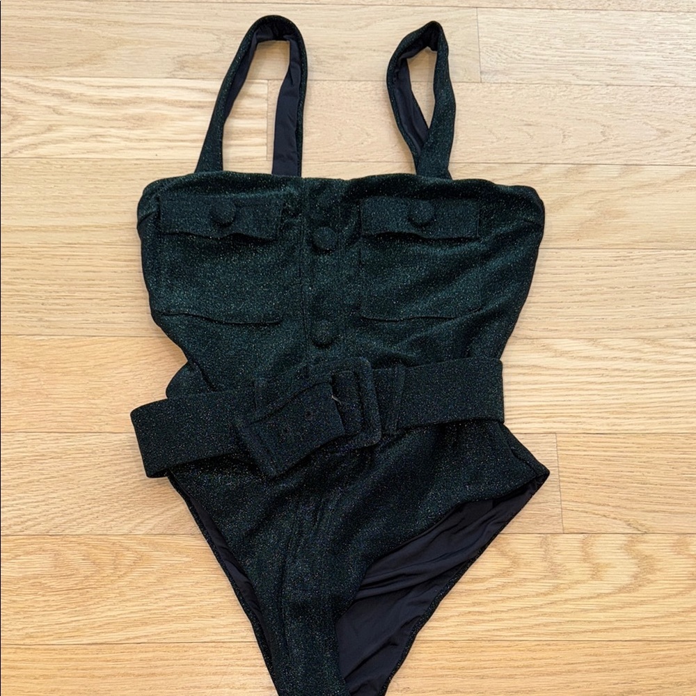Shimmering Black One-Piece Swimsuit with Statement Belt
